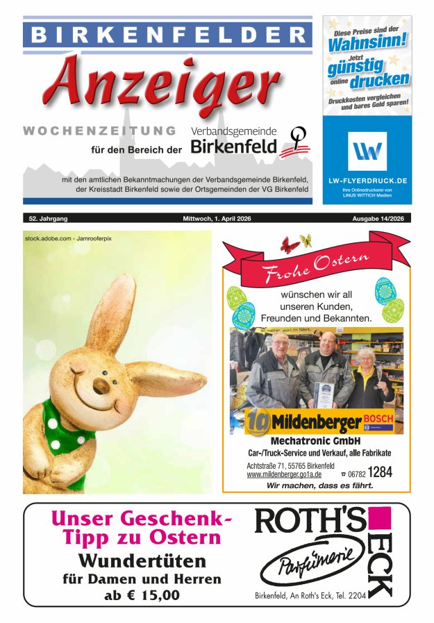 Birkenfelder Anzeiger Titelblatt 14/2026