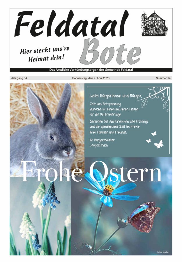 Das Amtliche Verkündungsorgan der Gemeinde Feldatal Titelblatt 14/2026