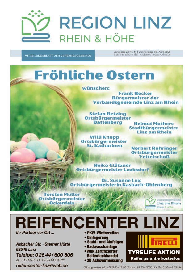 Unsere Verbandsgemeinde Linz am Rhein Titelblatt 14/2026