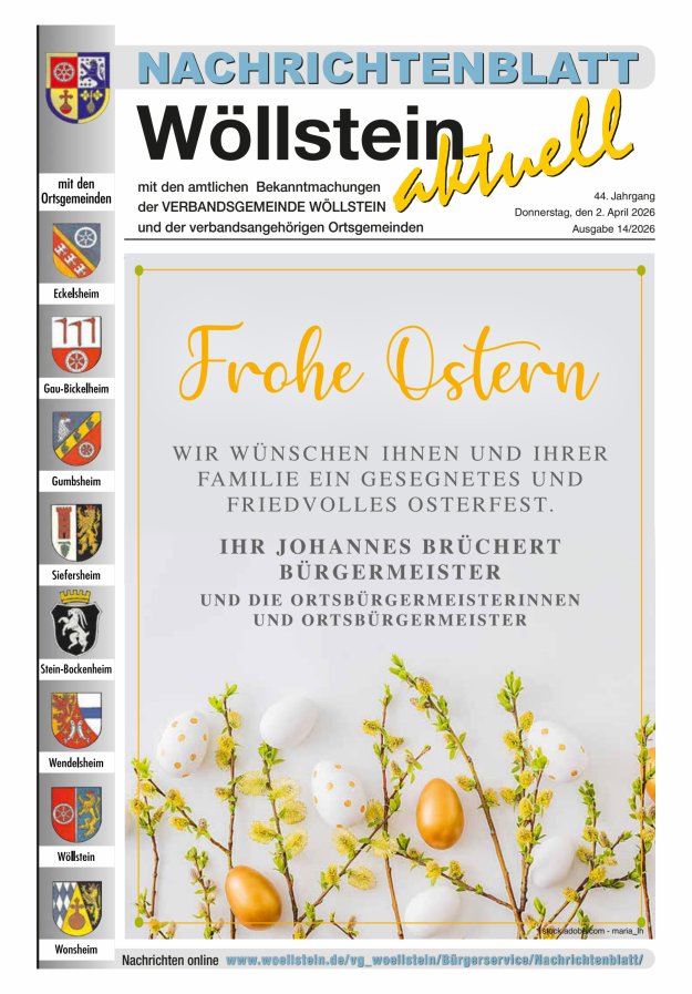 Nachrichtenblatt Wöllstein aktuell Titelblatt 14/2026