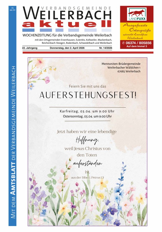 Verbandsgemeinde Weilerbach aktuell Titelblatt 14/2026