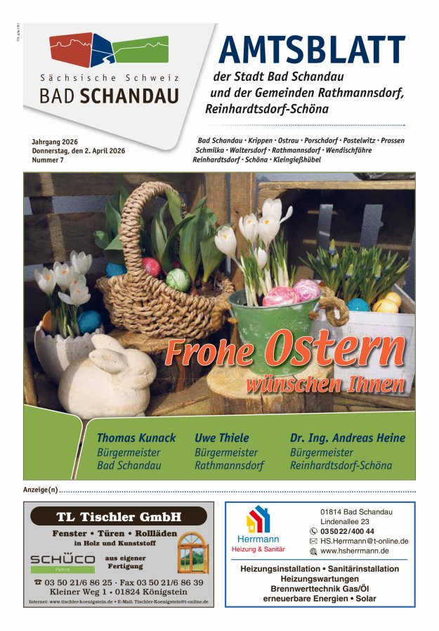 Amtsblatt der Stadt Bad Schandau und der Gemeinden Titelblatt 07/2026