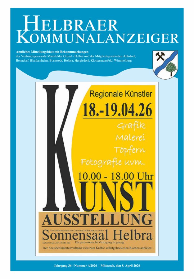 Helbraer Kommunalanzeiger – Amtliches Mitteilungsblatt mit Bekanntmachungen Titelblatt 04/2026