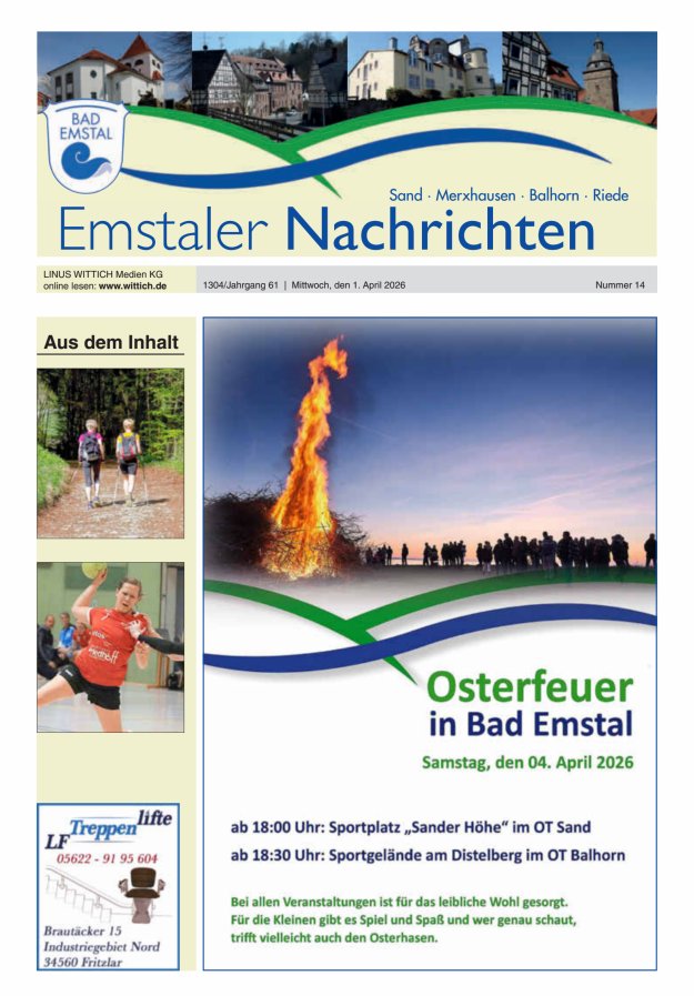 Emstaler Nachrichten Titelblatt 14/2026
