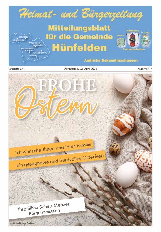 Mitteilungsblatt für die Gemeinde Hünfelden Titelblatt 14/2026