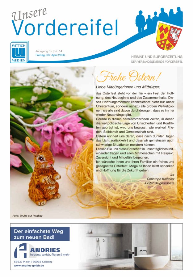 Mitteilungsblatt Vordereifel - Heimat- u Bürgerzeitung der VG Vordereifel Titelblatt 14/2026