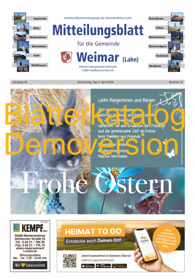 Mitteilungsblatt für die Gemeinde Weimar Titelblatt 14/2026