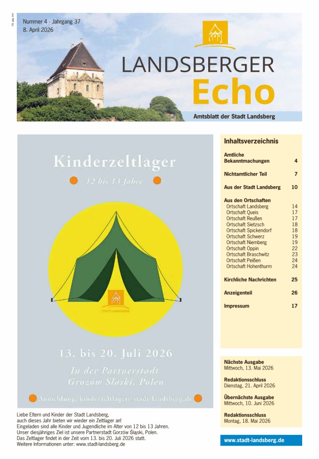 Landsberger Echo – Amtsblatt der Stadt Landsberg Titelblatt 04/2026