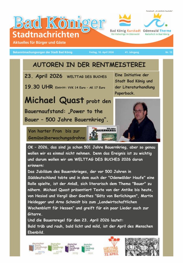 Bad Königer Stadtnachrichten und Badeblatt Titelblatt 15/2026