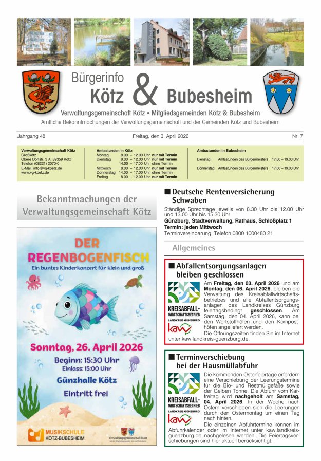 Amtsblatt der VG Kötz und der Mitgliedsgemeinden Titelblatt 07/2026