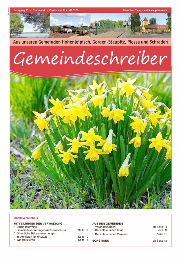 Gemeindeschreiber für das Amt Plessa Titelblatt 04/2026