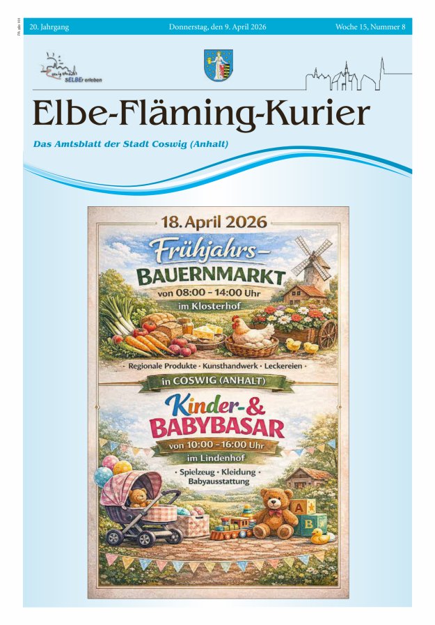 Elbe-Fläming-Kurier Das Amtsblatt der Stadt Coswig (Anhalt) Titelblatt 08/2026
