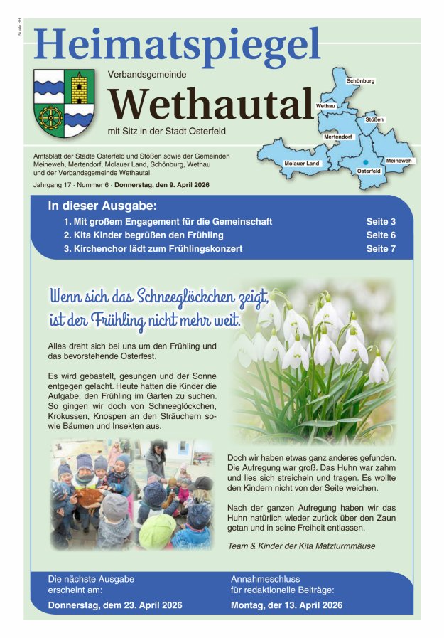 Heimatspiegel Verbandsgemeinde Wethautal mit Sitz in der Stadt Osterfeld Titelblatt 06/2026