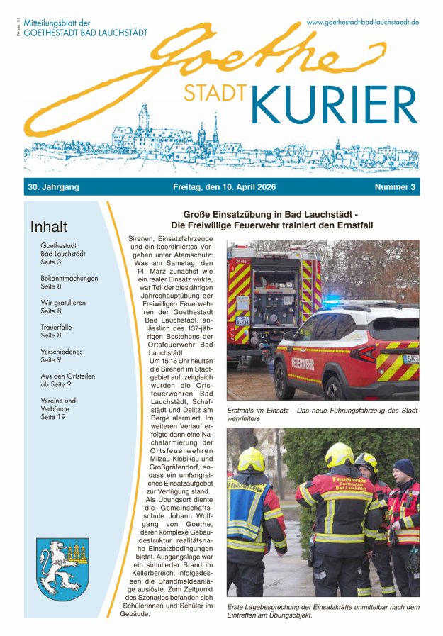 Goethestadt Kurier - Mitteilungsblatt der Goethestadt Bad Lauchstädt Titelblatt 03/2026