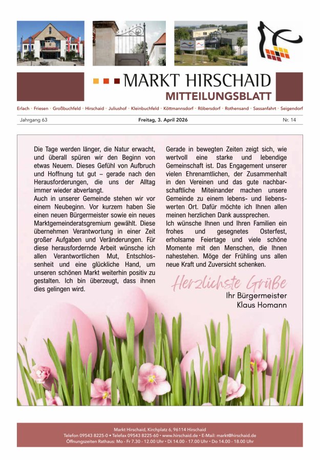 Mitteilungsblatt Markt Hirschaid Titelblatt 14/2026