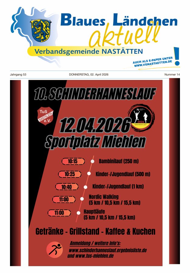 Blaues Ländchen aktuell - Heimat- u Bürgerzeitung VG Nastätten Titelblatt 14/2026