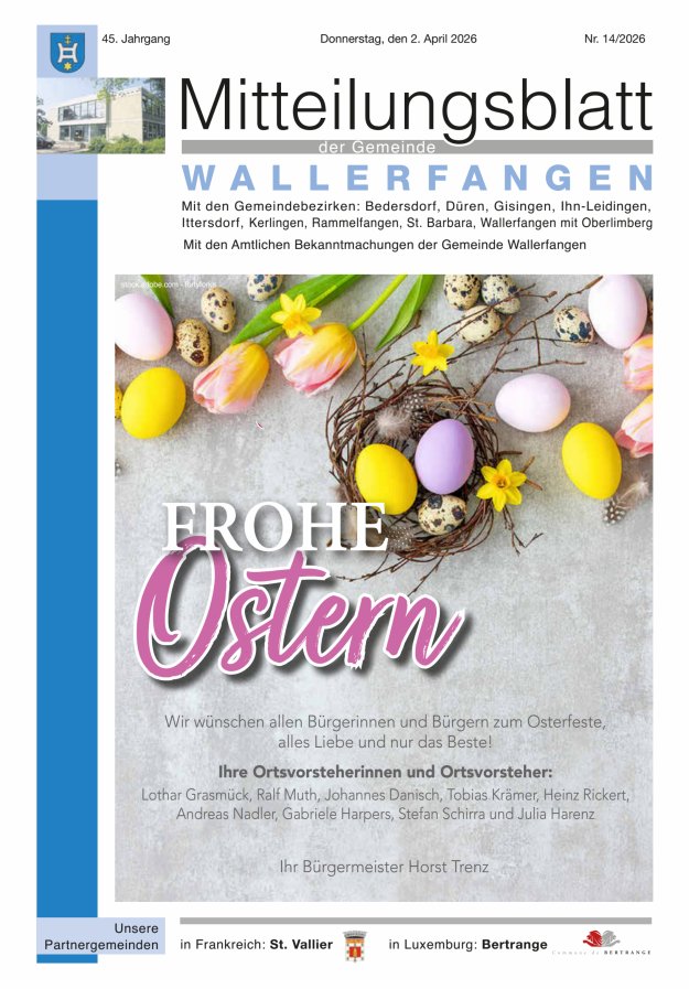 Mitteilungsblatt Gemeinde Wallerfangen Titelblatt 14/2026