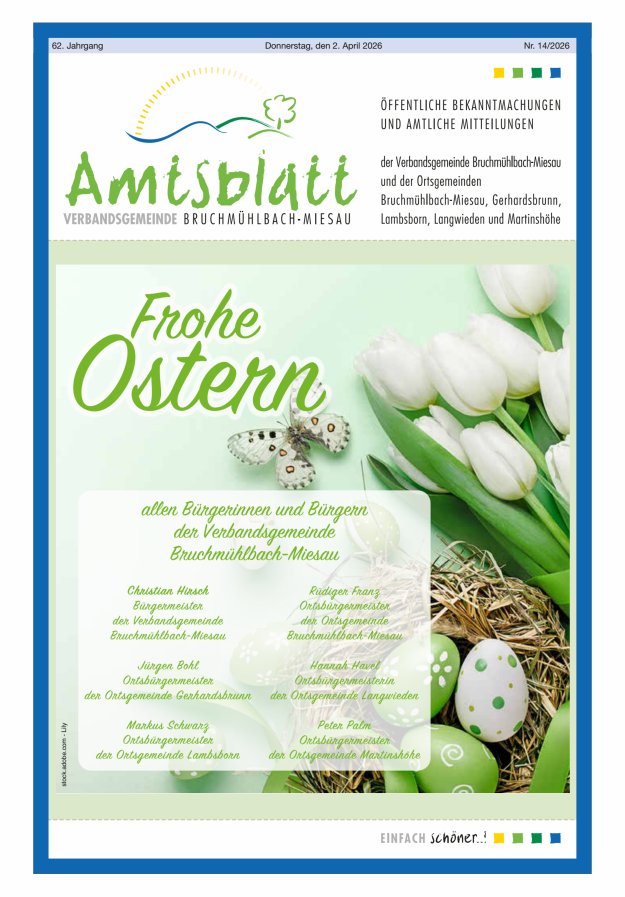Amtsblatt der VG Bruchmühlbach-Miesau Titelblatt 14/2026