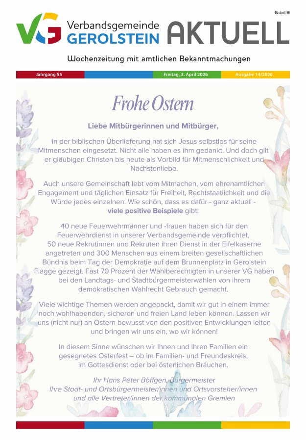 Verbandsgemeinde Gerolstein aktuell Titelblatt 14/2026