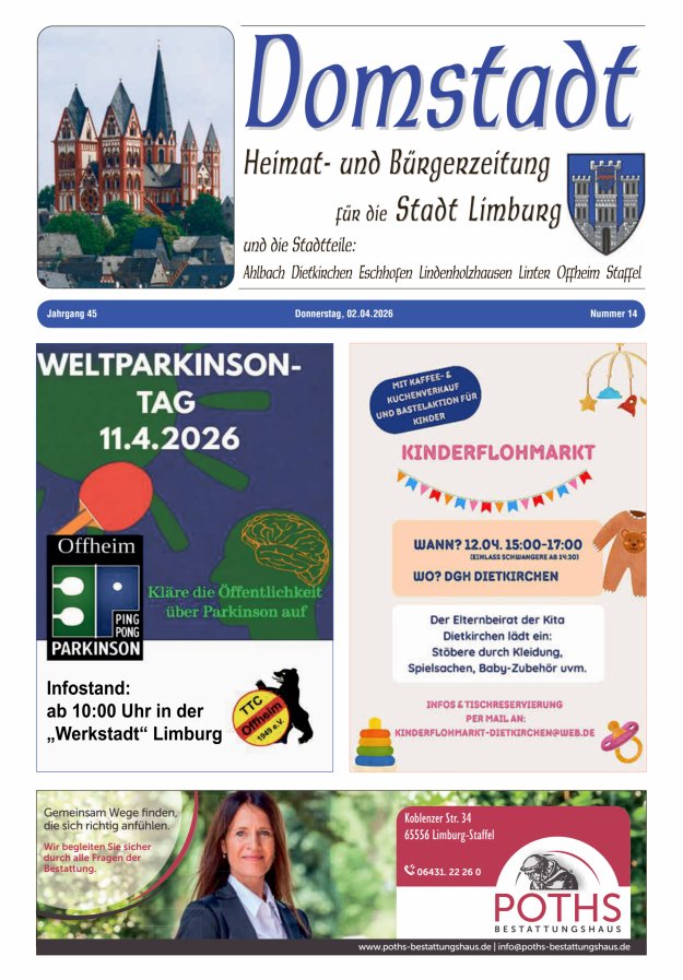 Domstadt - Heimat- und Bürgerzeitung für die Stadt Limburg Titelblatt 14/2026