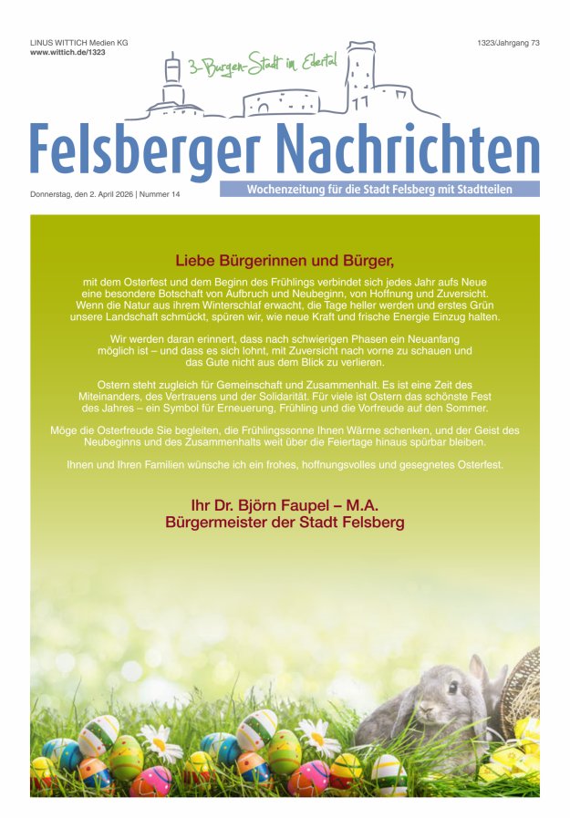 Felsberger Nachrichten Titelblatt 14/2026