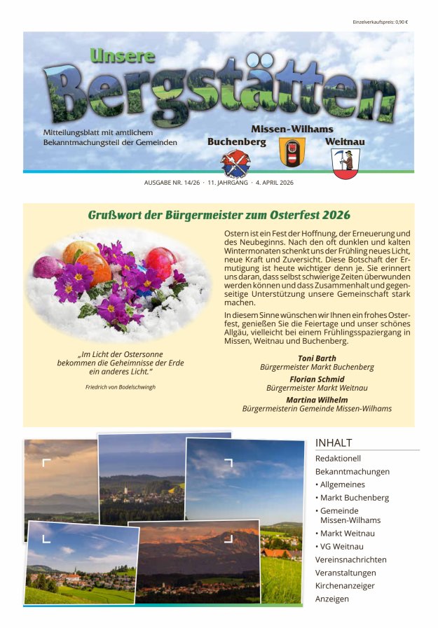Unsere Bergstätten Mitteilungsblatt mit amtlichem Bekanntmachungsteil Titelblatt 14/2026