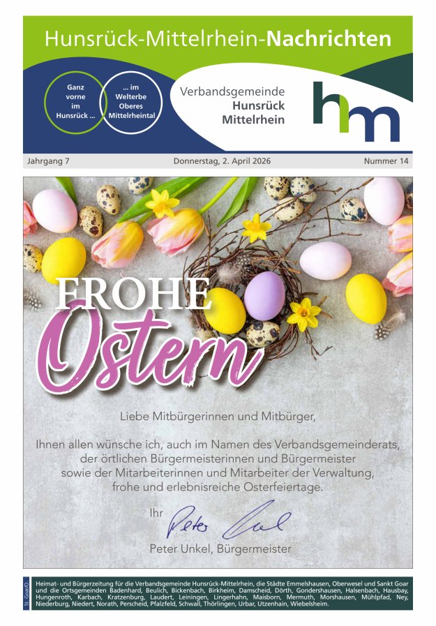 Hunsrück-Mittelrhein Nachrichten Ausgabe St Goar Oberwesel Titelblatt 13/2026