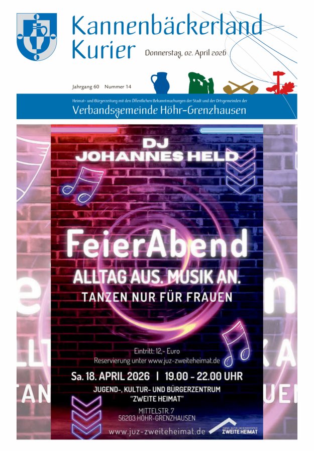Kannenbäckerland-Kurier Verbandsgemeinde Höhr-Grenzhausen Titelblatt 14/2026