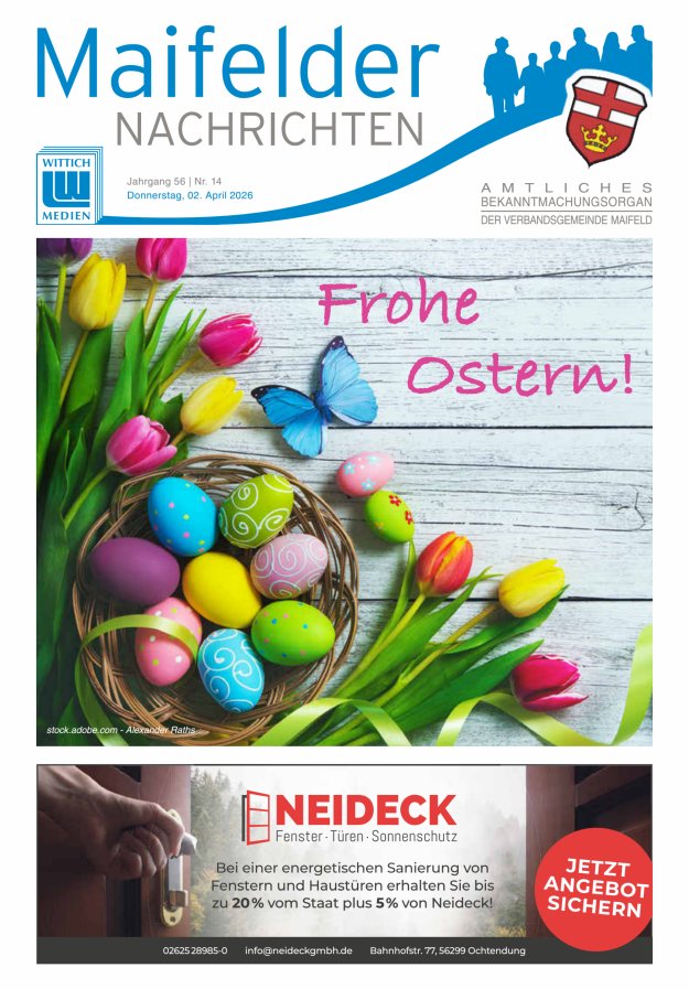 Maifelder Nachrichten - Wochenzeitung der Verbandsgemeinde Maifeld Titelblatt 14/2026