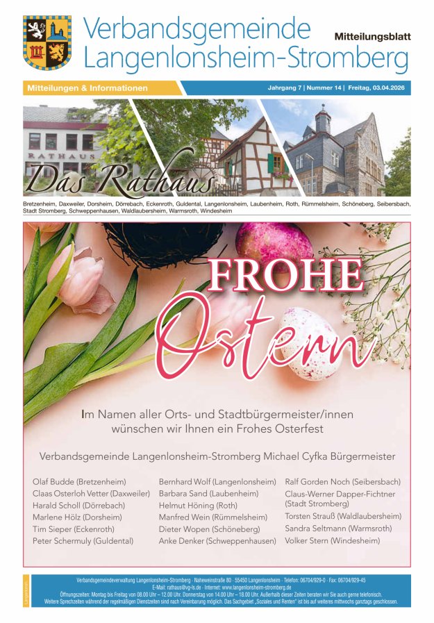 Das Rathaus - MTB d VG Langenlonsheim-Stromberg Titelblatt 14/2026