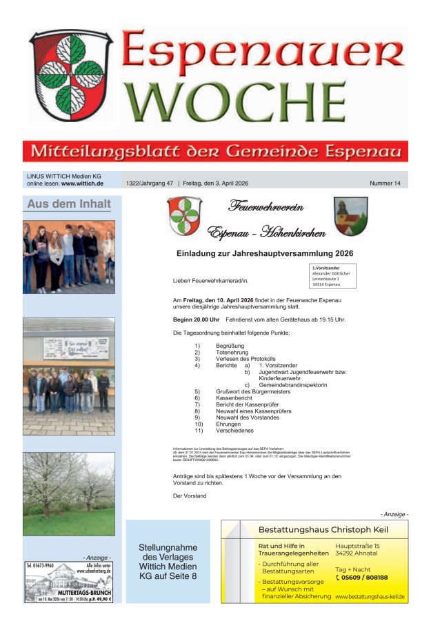 Espenauer Woche Titelblatt 14/2026