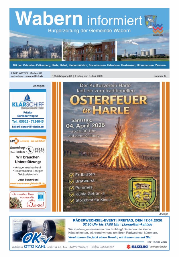 Wabern informiert Titelblatt 14/2026
