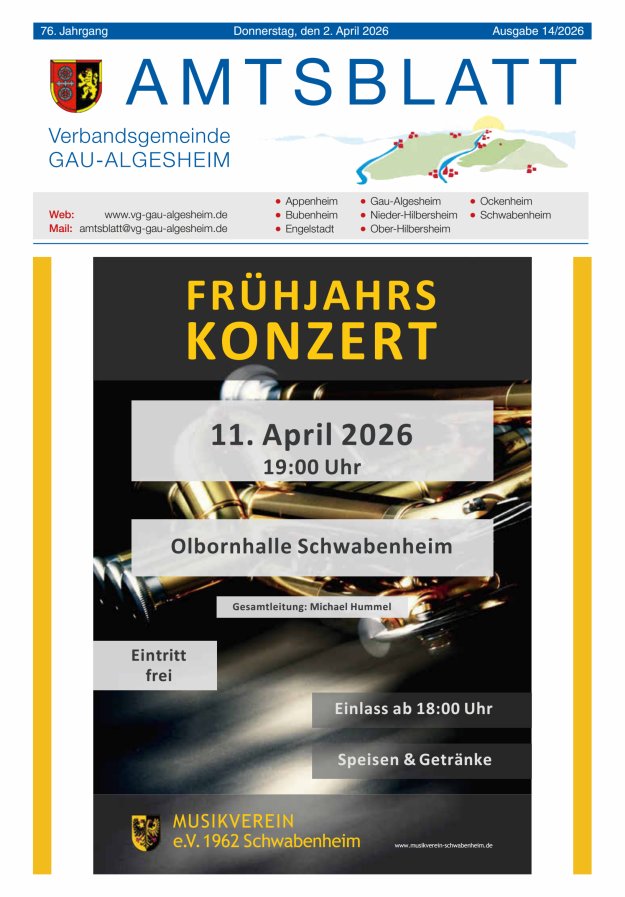 Amtsblatt der VG Gau-Algesheim Titelblatt 14/2026