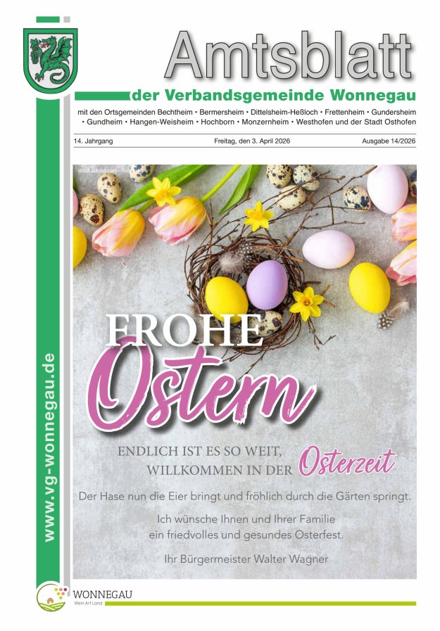 Amtsblatt VG Wonnegau Titelblatt 14/2026