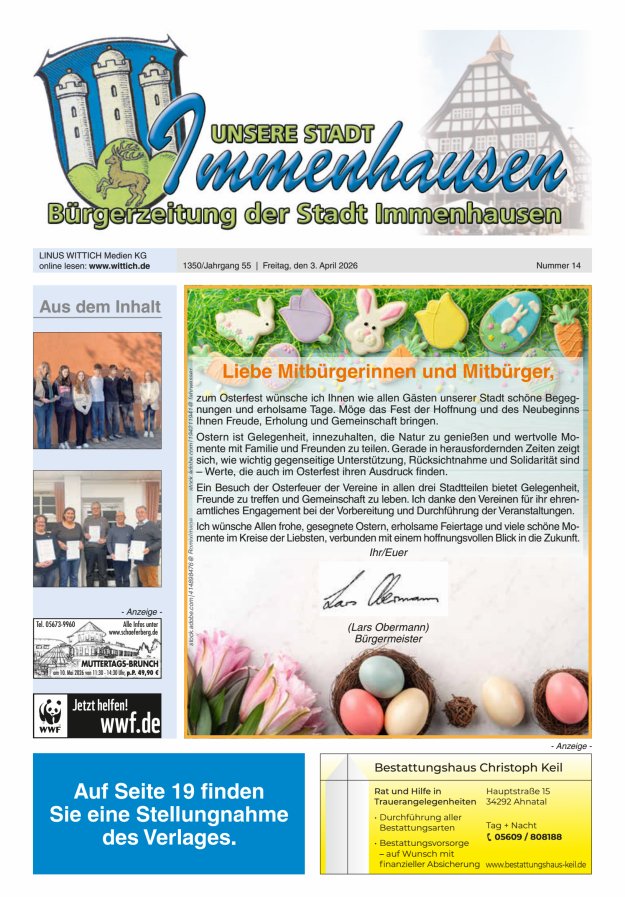 Unsere Stadt Immenhausen Titelblatt 14/2026