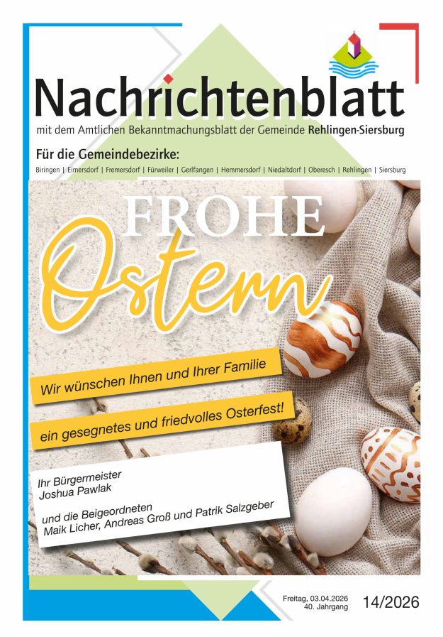 Nachrichtenblatt Rehlingen-Siersburg Titelblatt 14/2026