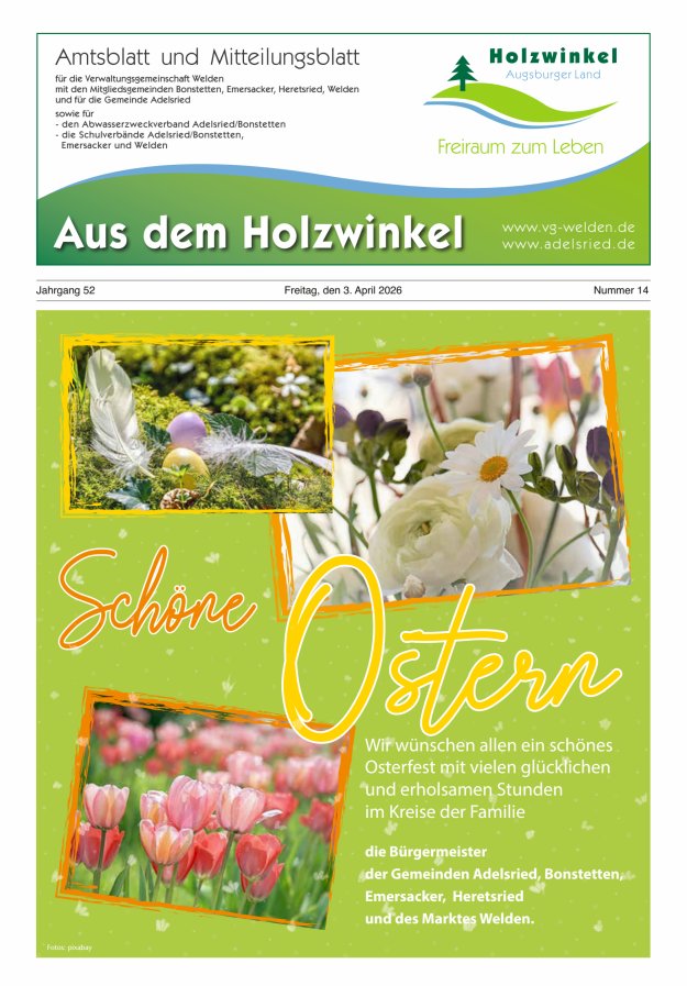 Aus dem Holzwinkel Amtsblatt u Mitteilungsblatt f VG Welden u GemAdelsried Titelblatt 14/2026