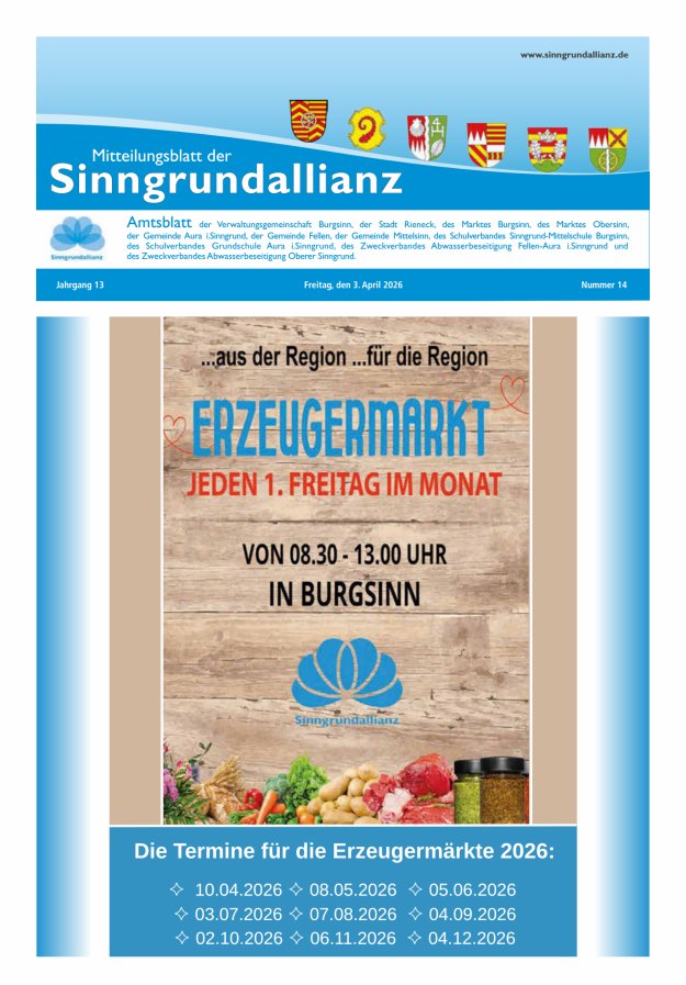 Mitteilungsblatt der Sinngrundallianz Titelblatt 14/2026