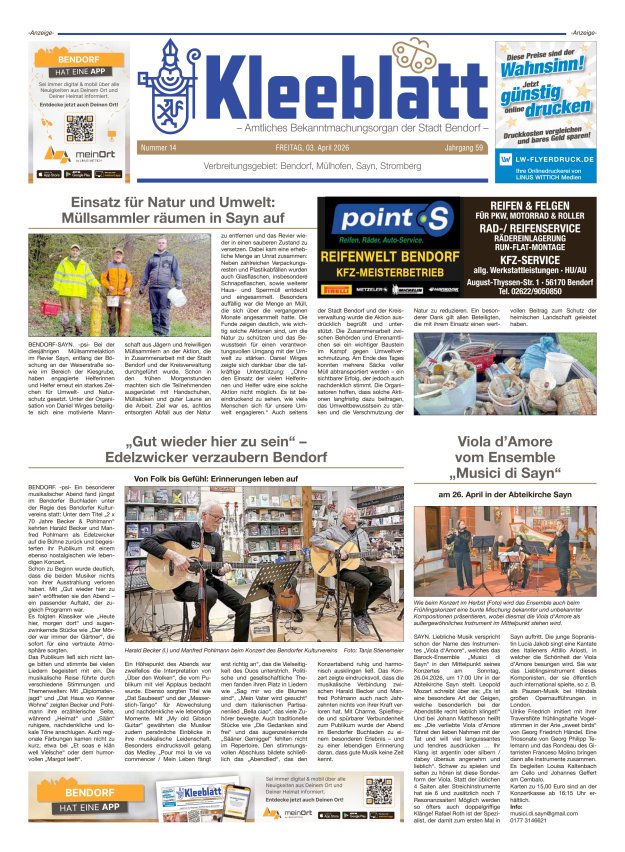 Kleeblatt - Amtliches Bekanntmachungsorgan der Stadt Bendorf Titelblatt 14/2026