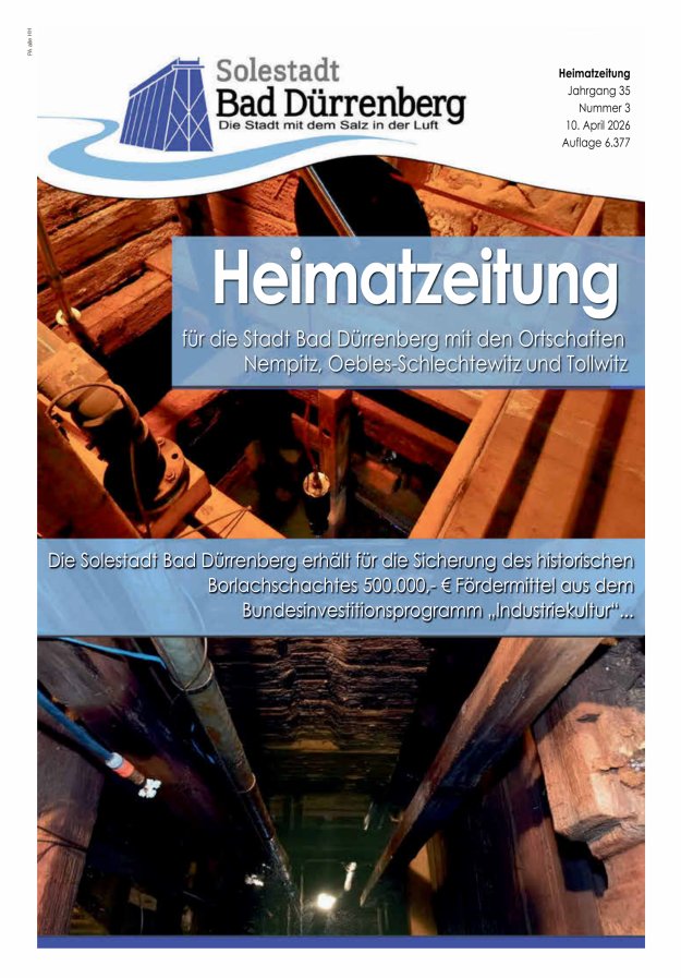 Stadt Bad Dürrenberg Heimatzeitung mit den Ortschaften Titelblatt 03/2026