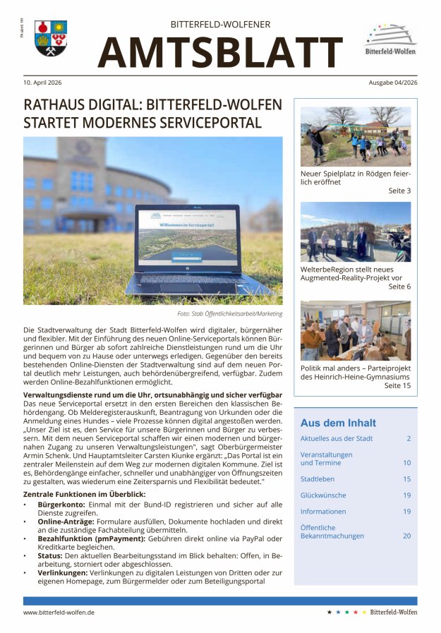 Bitterfeld-Wolfener Amtsblatt Titelblatt 04/2026