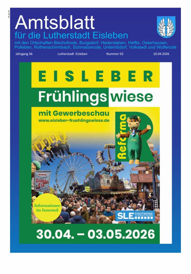 Amtsblatt Lutherstadt Eisleben – Amtliches Mitteilungsblatt der Lutherstadt Eisleben Titelblatt 03/2026