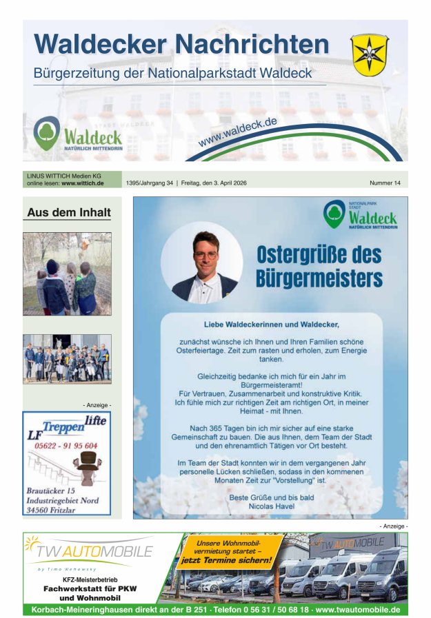 Waldecker Nachrichten Titelblatt 14/2026
