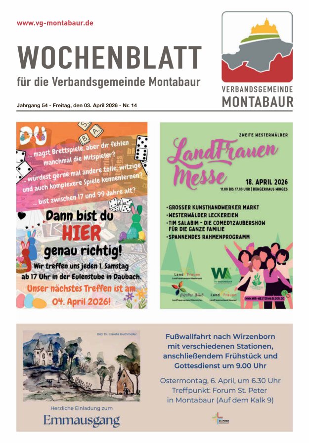 Wochenblatt der Verbandsgemeinde Montabaur Titelblatt 14/2026
