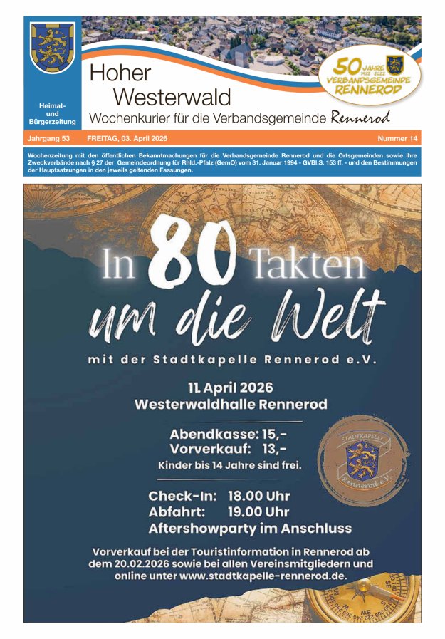 Hoher Westerwald - Wochenkurier für die Verbandsgemeinde Rennerod Titelblatt 14/2026