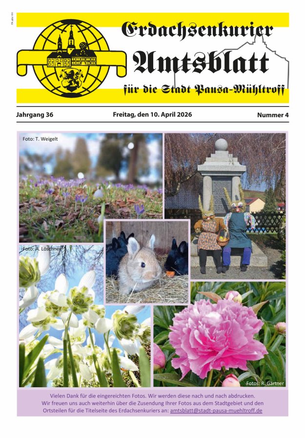 Erdachsenkurier - Amtsblatt für die Gemeinde Pausa-Mühltroff Titelblatt 04/2026