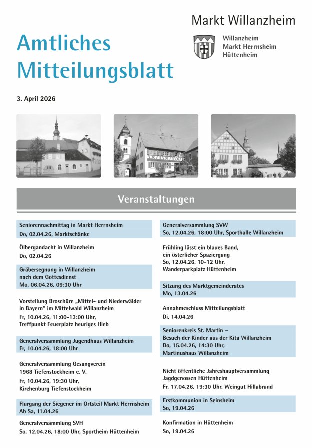 Amtliches Mitteilungsblatt des Marktes Willanzheim Titelblatt 07/2026