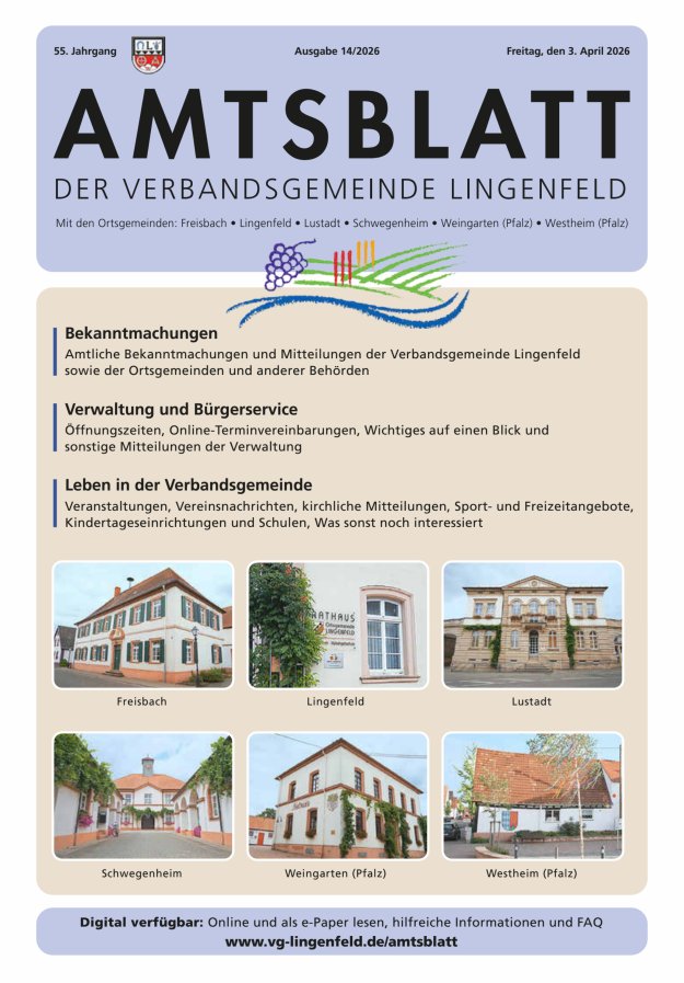 Amtsblatt der VG Lingenfeld Titelblatt 14/2026