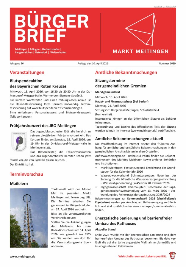 Meitinger Bürgerbrief Titelblatt 1039/2026