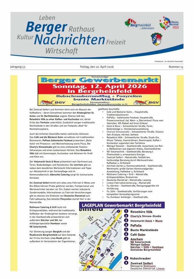 Berger Nachrichten, Bergrheinfeld Titelblatt 15/2026